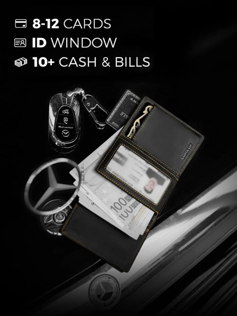 Sleek Minimalist Leather Wallet for Men, RFID Blocking, Slim Trifold Design